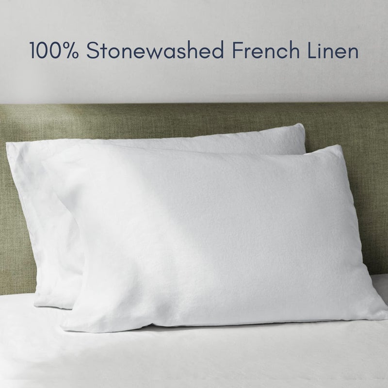 Baloo 100% French Linen Pillowcases â€“ Set of 2 (White - 20"x30" - Standard Size) | Cooling, Soft & Durable | Machine Washable & Dryer Safe | Oeko-TEXÂ® Standard 100 Certified - Image 2